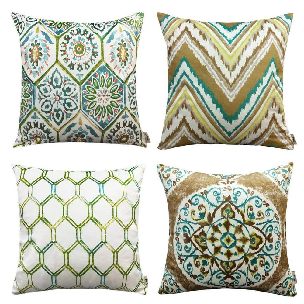SUFAM Set of 4 Pillow Cases Velvet Geometry Green Brown Flower Garden