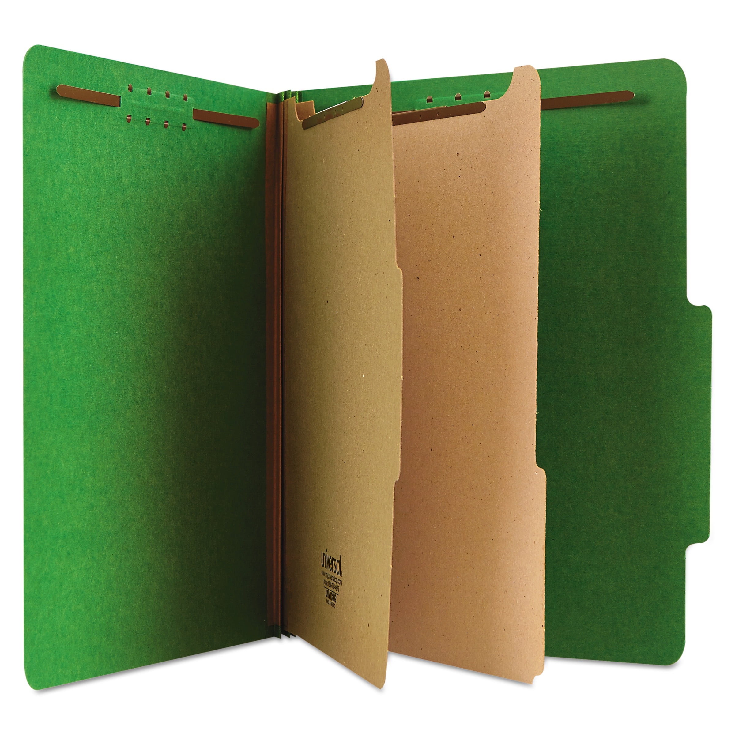 Universal Bright Colored Pressboard Classification Folders, 2 Dividers, Letter Size, Emerald Green