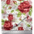 thumbnail image 1 of Soimoi White polyester Crepe Fabric Leaves & Rose Floral Decor Fabric Printed Yard 52 Inch Wide, 1 of 3