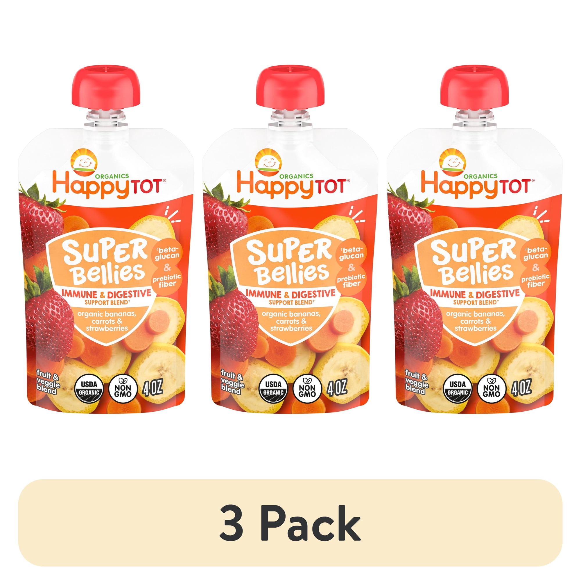 (3 pack) Happy Tot, Stage 4 Organic Baby Food, Banana Carrots & Strawberry, 4 oz. Pouch