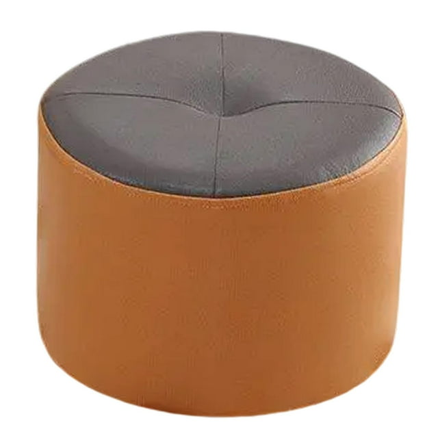 Reposapiés pequeño, elegante, estable, redondo y acolchado para apartamento. Gris y naranja