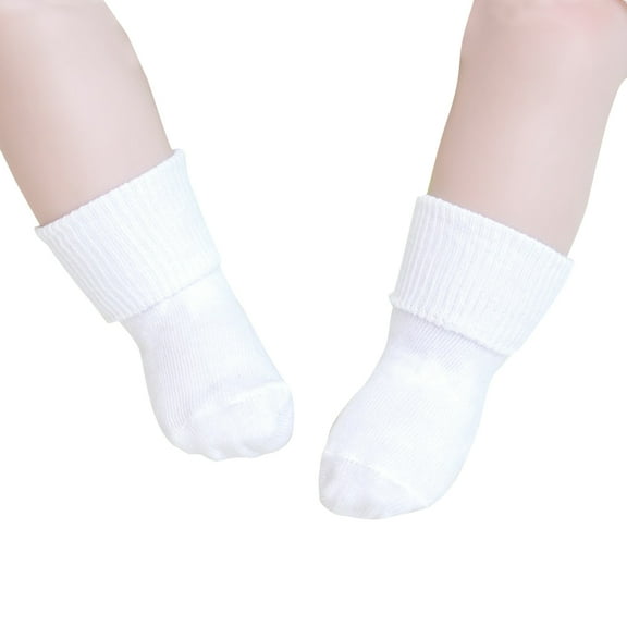 FOLOYORI Non Slip Baby Socks Combed Cotton White Turn Cuff for Infant Toddler 0-1 Years Old 10-12cm Foot Length 1 Pair