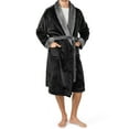 thumbnail image 3 of PAVILIA Mens Robe, Soft Robe for Men, Fleece Warm Long Bathrobe for Bath Shower Spa with Shawl Collar and Pockets, Plush Microfiber -Two Tone Black-Gray, 3 of 9