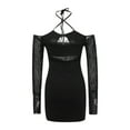 thumbnail image 4 of KOMOO Women Hollow Out Bodycon Mini Dress Long Sleeve Mesh Patchwork See Through Dress Clubwear, 4 of 7