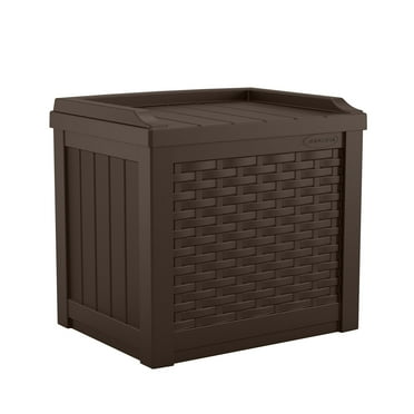 Suncast 22 Gallon Outdoor Resin Wicker Deck Storage Box with Seat, Java Brown