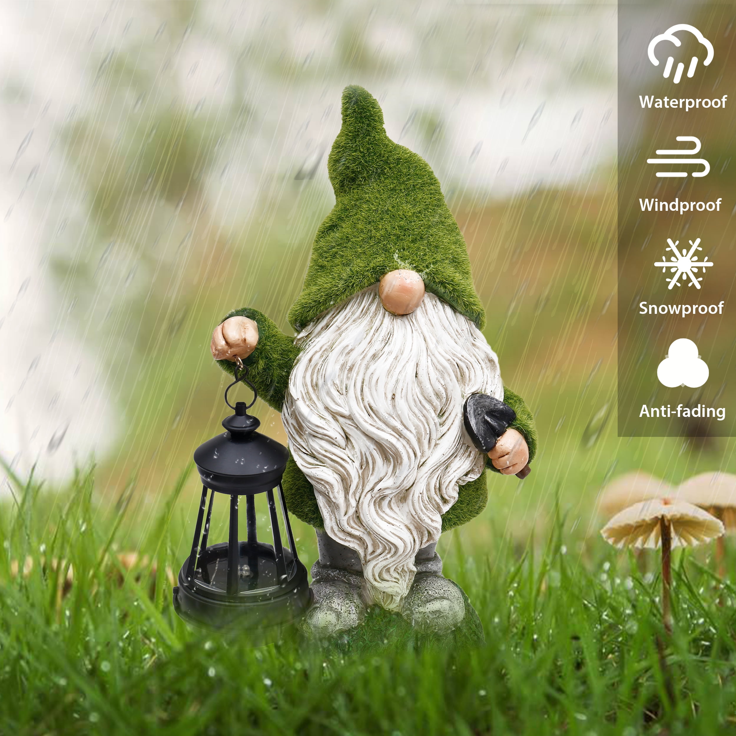 Teresa's Collections 11.81 inches Gnome Garden Statue, Solar Garden Gnome Statue Outdoor Decoration for Porch Patio Lawn Garden Yard Decor, Gifts for Mom