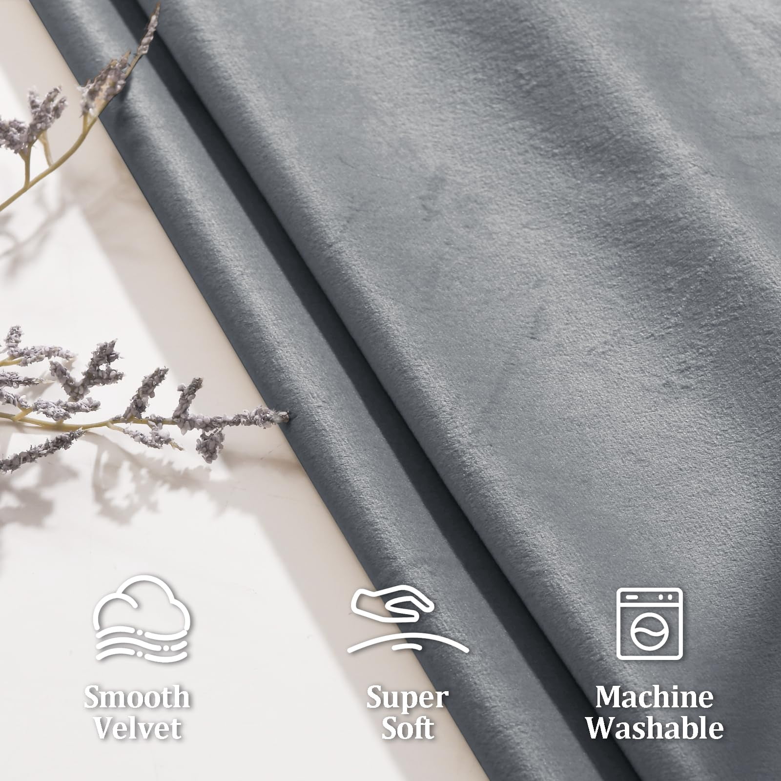 JIUZHEN Velvet Curtains Contemporary Grey Solid Print Rod Pocket Blackout Curtains, 60" x 96" (2 Panels)
