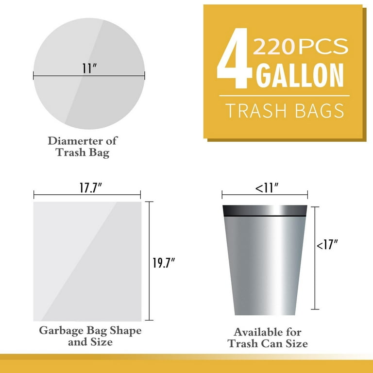 EZDOIT Small Trash Bags Kitchen Garbage Bags - 4 Gallon Clear Trash Bags Strong Wastebasket Liners for Bathroom, Kitchen, Office 15 Liter Trash Can