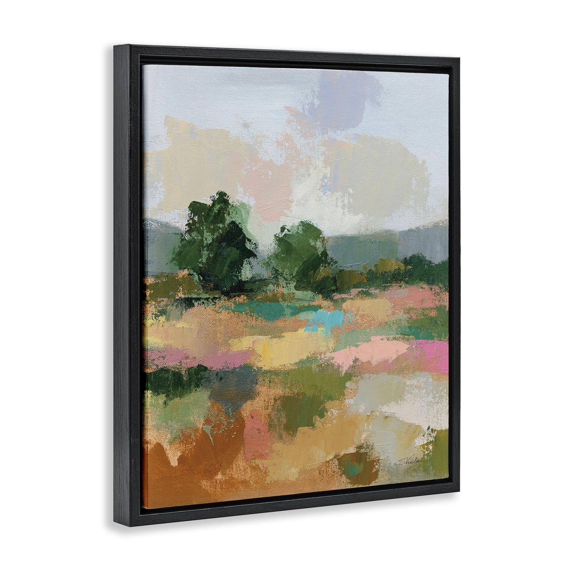 Stupell Industries Abstract Spring Landscape Landscape Painting Black Floater Framed Art Print Wall Art, 25 x 31