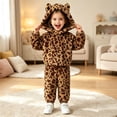 thumbnail image 2 of Ruiwill Pajama for Girls Leopard Print Hooded Girls Sleepwear Long Sleeve Pants Two Piece Set Fall Winter Kids Pjs Size 3-4 Years, 2 of 5