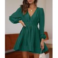 thumbnail image 2 of Minivestido BWQ de manga larga en V profundo, línea A, verde oscuro, XXL, 2 of 9