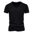 thumbnail image 2 of Summer men's new solid color V-neck short-sleeved T-shirt cotton men's-F037-Light Green-S, 2 of 7