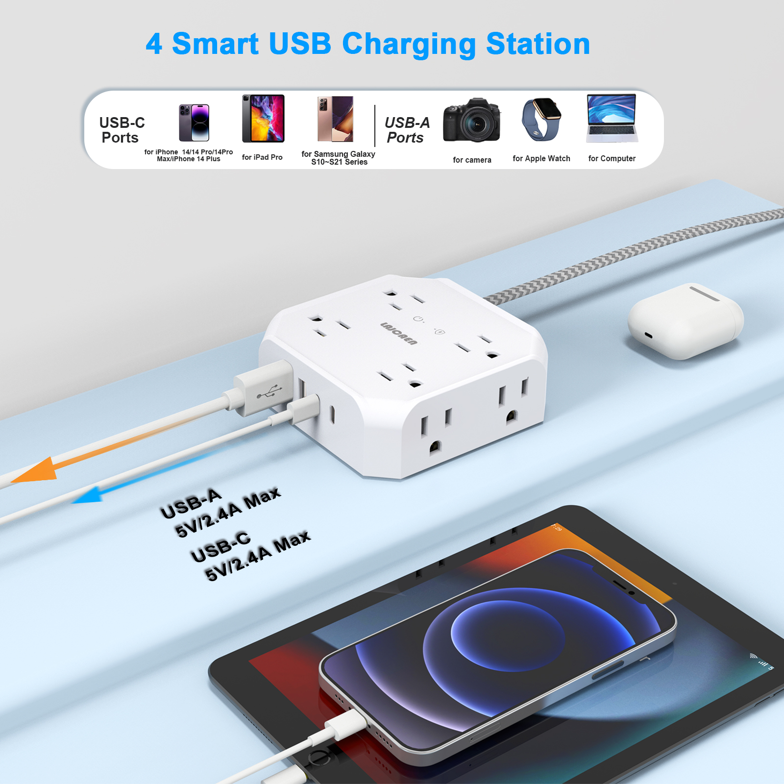 Lajcaen 5 Ft Surge Protector Power Strip With 8 Outlets photo 6