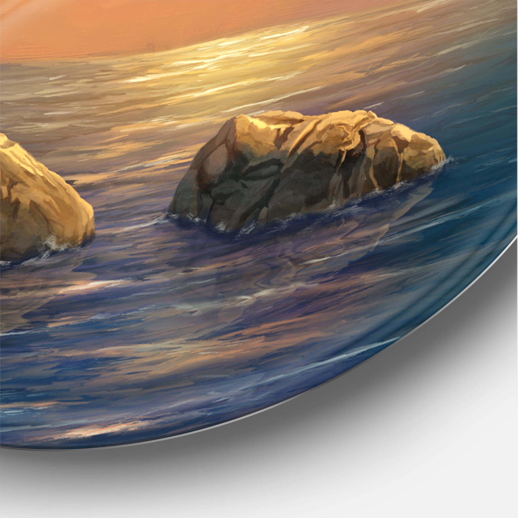 Designart 'Lighthouse On A Rocky Coastal Cliff At Evening Light' Nautical & Coastal Circle Metal Wall Art 11x11 - Disc of 11