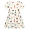 thumbnail image 2 of FORMRS Girls Short Sleeve Dress Summer Casual Round Neck A-line Beach Sundress, Sizes 2T-8T, Beige Cartoon Planes Pattern, 2 of 8