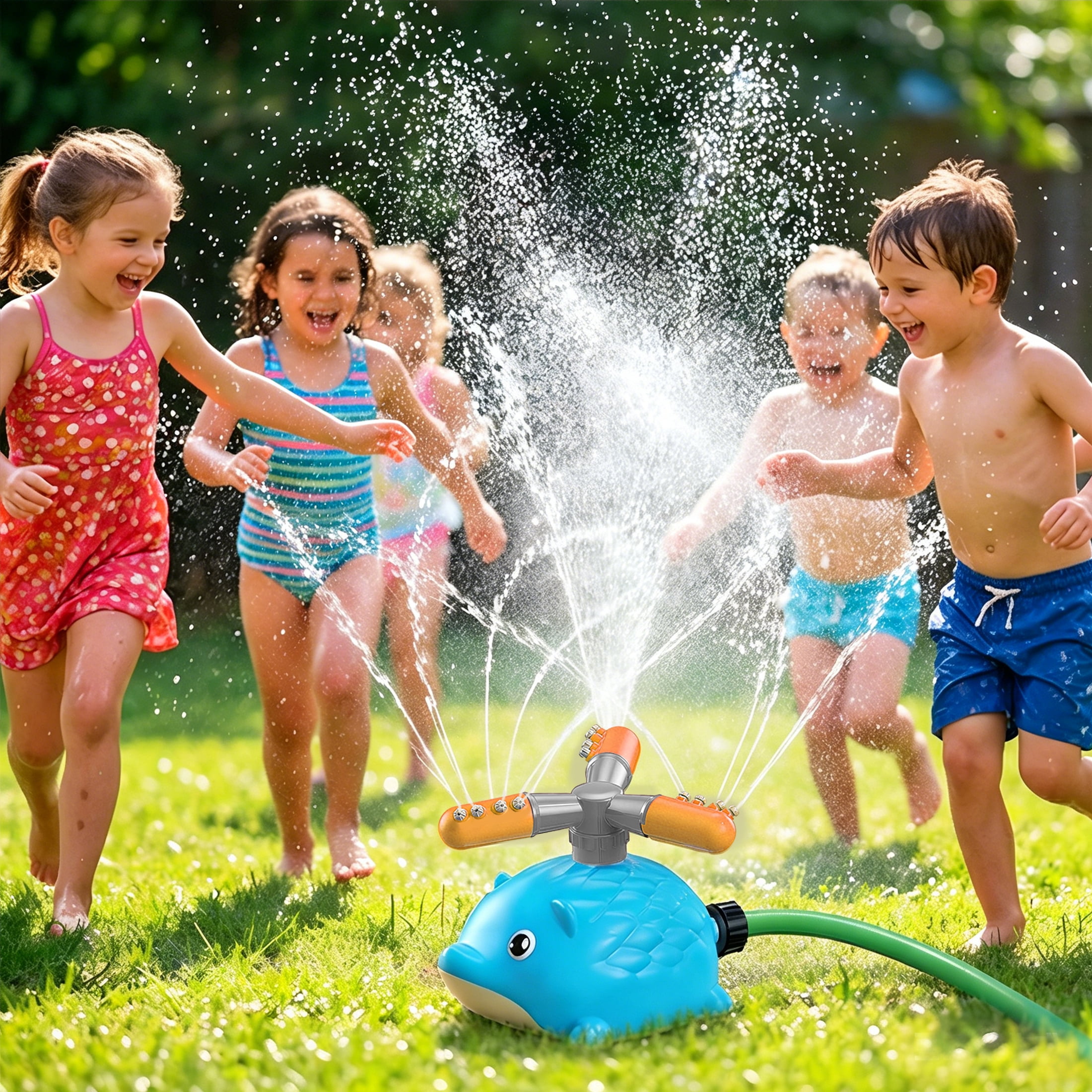 PMHZI Hedgehog 36-inch Sprinkler Toy for Kids, 360° Rotating Outdoor Water Spray with Rocket Launcher & 2-in-1, Summer Backyard Lawn Watering