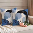 thumbnail image 2 of Boho Middle Century Outdoor Waterproof Pillow Covers, Abstract Blue Geometric Leaves Decorative Square Throw Pillowcase Sofa Cushion Sham for Patio/Couch/Chair, 26"x26" 2 Pack, 2 of 8