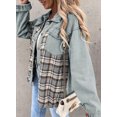 thumbnail image 2 of HOTAPEI Jean Jacket for Women Casual Plaid Button Down Boyfriend Denim Jackets Oversized Shacket Jacket With Chest Pockets, 2 of 6