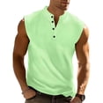 thumbnail image 2 of CIENVNSTG Men's Athletic Shirts & Tees Wide Shoulder Vest Henry Collar Sleeveless Casual Tank Top Shoulder Vest Lightweight Tops Light Green 2XL, 2 of 4