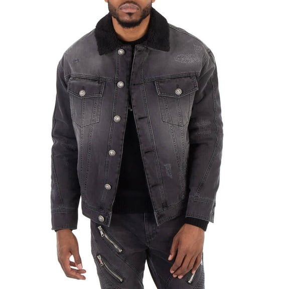 Balmain Shearling-Lining Denim Jacket, Brand Size 48 (US Size 38)