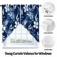thumbnail image 3 of Blue White Swag Curtain Valance for Windows, Wildflower Watercolor Ink Floral Leaves Botanical Window Treatments Short Swag Topper for Kitchen Windows Bathroom Bedroom, 28"x36", 3 of 8