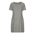 thumbnail image 6 of Women's Cotton Linen Midi Dress Crewneck Short Sleeve Causal Loose Tshirt Dresses with Pockets, 6 of 8