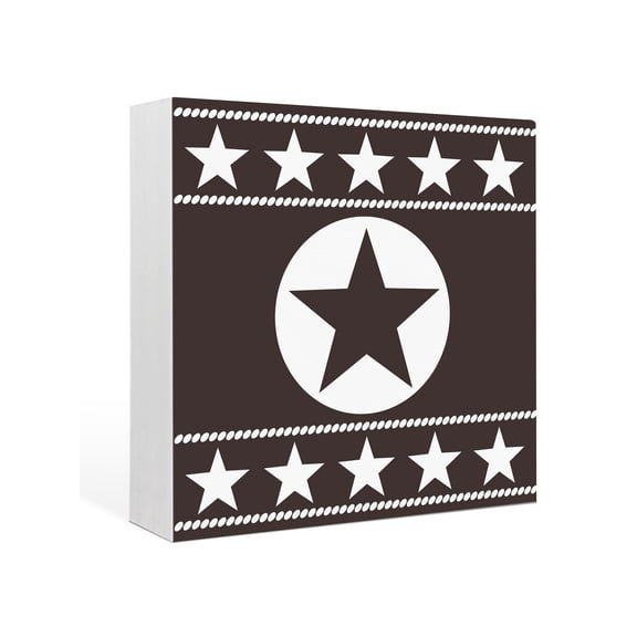 Wood Box Sign Western Texas Star Retro Square Boxes Sgin Desk Decor Decorative Wood Block Plaque Tribal Brown Wooden Signs for Home Tabletop Shelf Wall Office Room Table Decorations Gifts 6"x6"