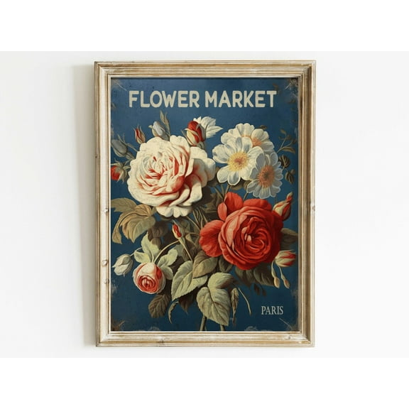 Flower Market Paris Print, Rustic French Country Style Decor Living Room, Floral Poster Art, Vintage Flower Artwork, Art Wall Art, Modern Wall Decor, 8x12 UNFRAMED