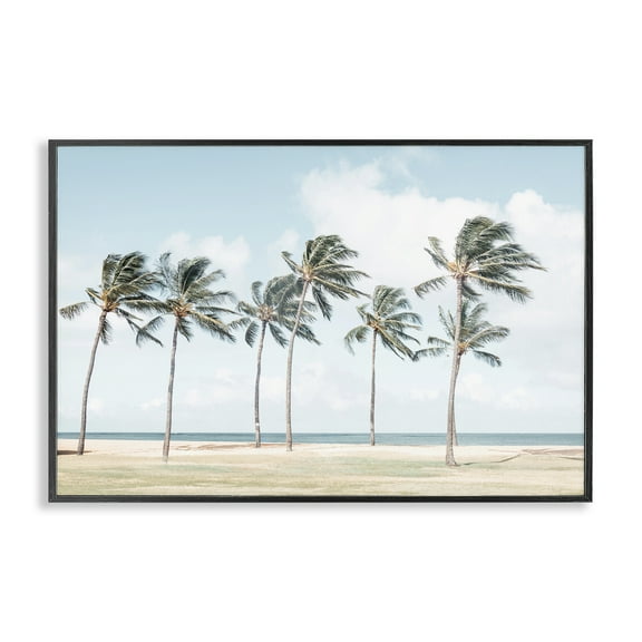 Stupell Industries Windswept Palm Trees Nautical & Beach Painting Black Framed Art Print Wall Art, 18 x 12