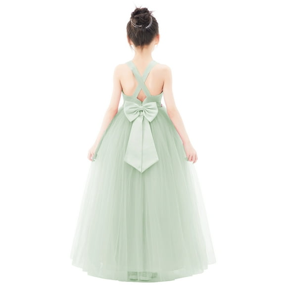 Ekidsbridal Girl Pageant Flower Girl Dress - Crossed Straps V-Neck Satin with Rhinestones 240-A (Size: 2-10)