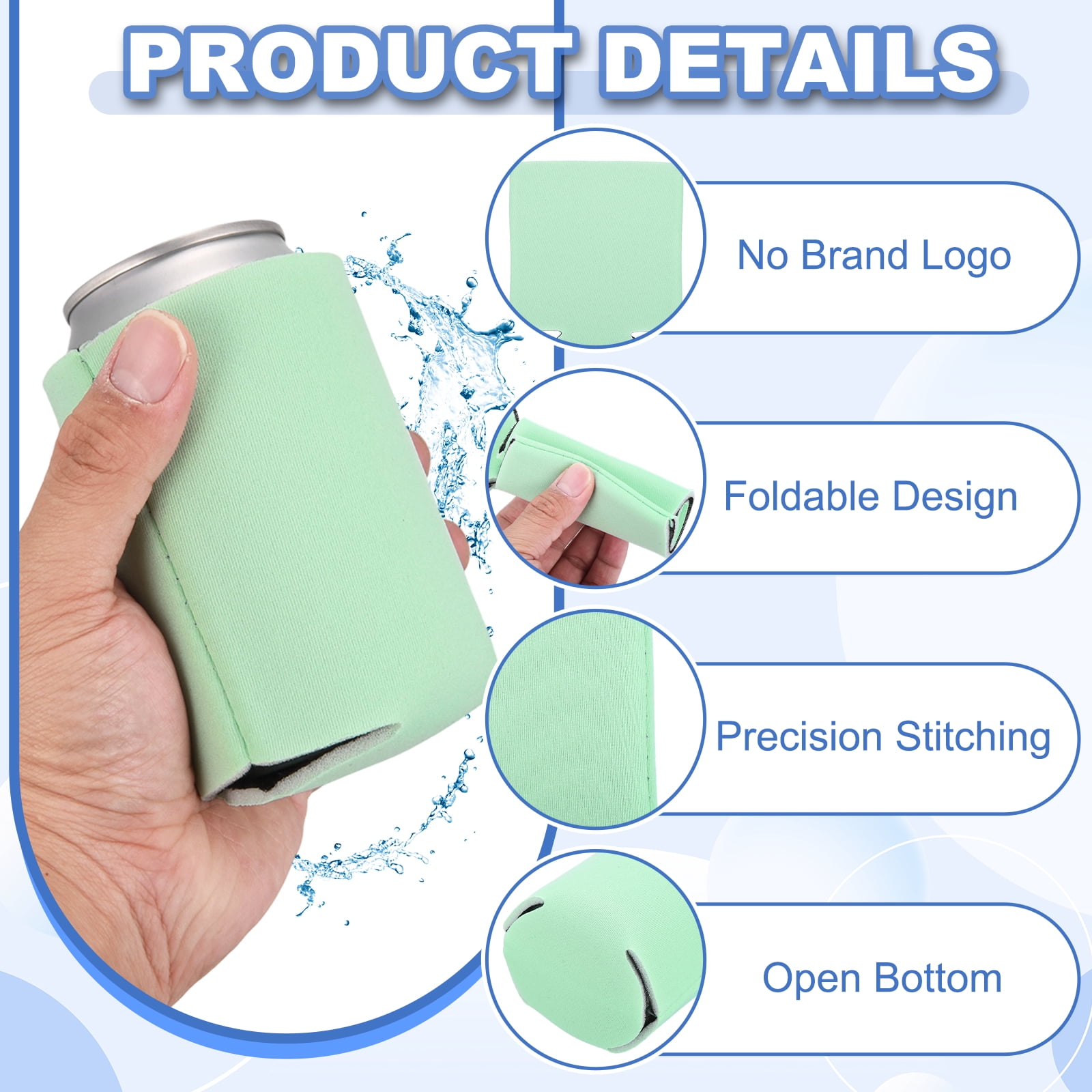 Uxcell 20Pcs Beer Can Coolers Covers, Neoprene Blank Drink Cooler Sleeves Collapsible Insulated Reusable Soda Cover for 10oz Bottles Seltzer DIY Weddings Beach Picnic Party, Mint Green