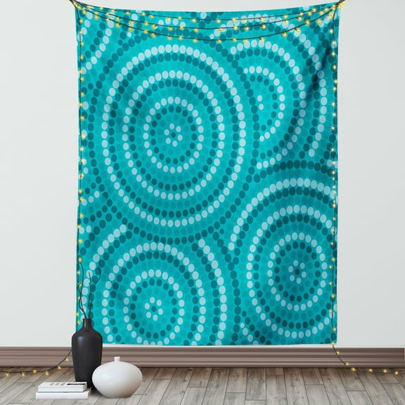 Teal Decor Wall Hanging Tapestry, Abstract Aboriginal Dot Painting Australian Indigenous Folk Artwork Circle Shapes, Bedroom Living Room Dorm Accessories, 60 X 80 Inches, Gift Ideas, by Ambesonne