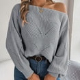 thumbnail image 4 of Lovskoo Sweaters for Women Trendy Casual Long Sleeve Off-The-Shoulder Solid Ladies Warmth Tops Blouse Gray, 4 of 8