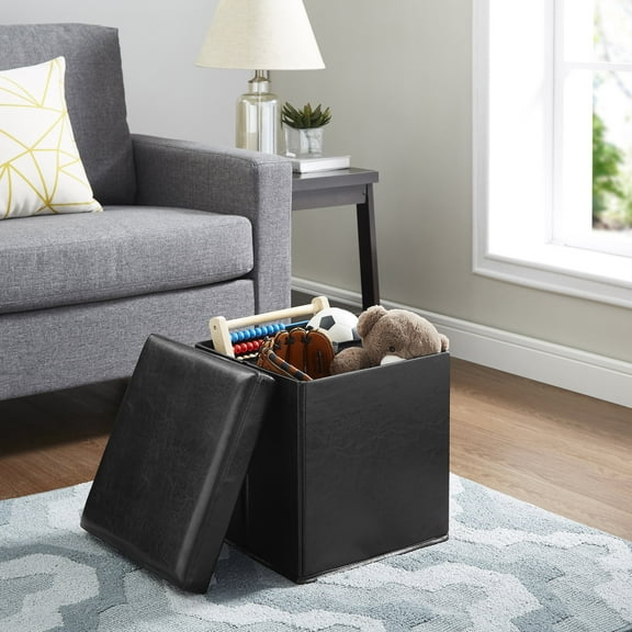 Mainstays Collapsible Storage Ottoman, Black