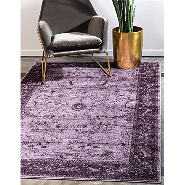 Unique Loom La Jolla Collection Farmhouse, Contemporary, Botanical, Traditional, Vintage Area Rug, 5 x 8 ft, Violet/Dark Purple