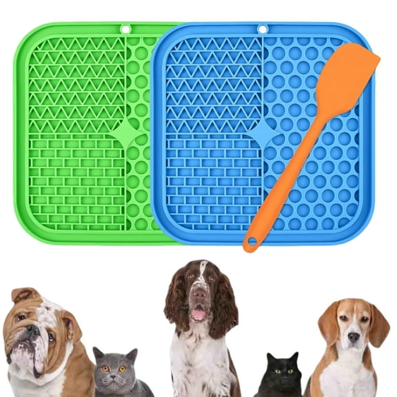 Lick Mat for Dogs,2Pcs Slow Feeder  Bowls with Suction Cups and  1Pcs Spatula, For Dog Treats & Cat Food (Anti-Slip, Food Grade Silicone)