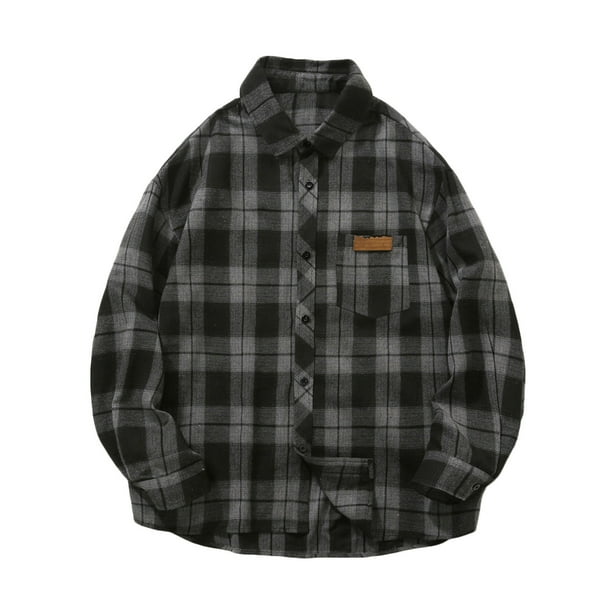 Blusa y camisa de manga larga con cuello vuelto para hombre, blusa informal a cuadros con botones y cuello vuelto, blusa de manga larga para hombre