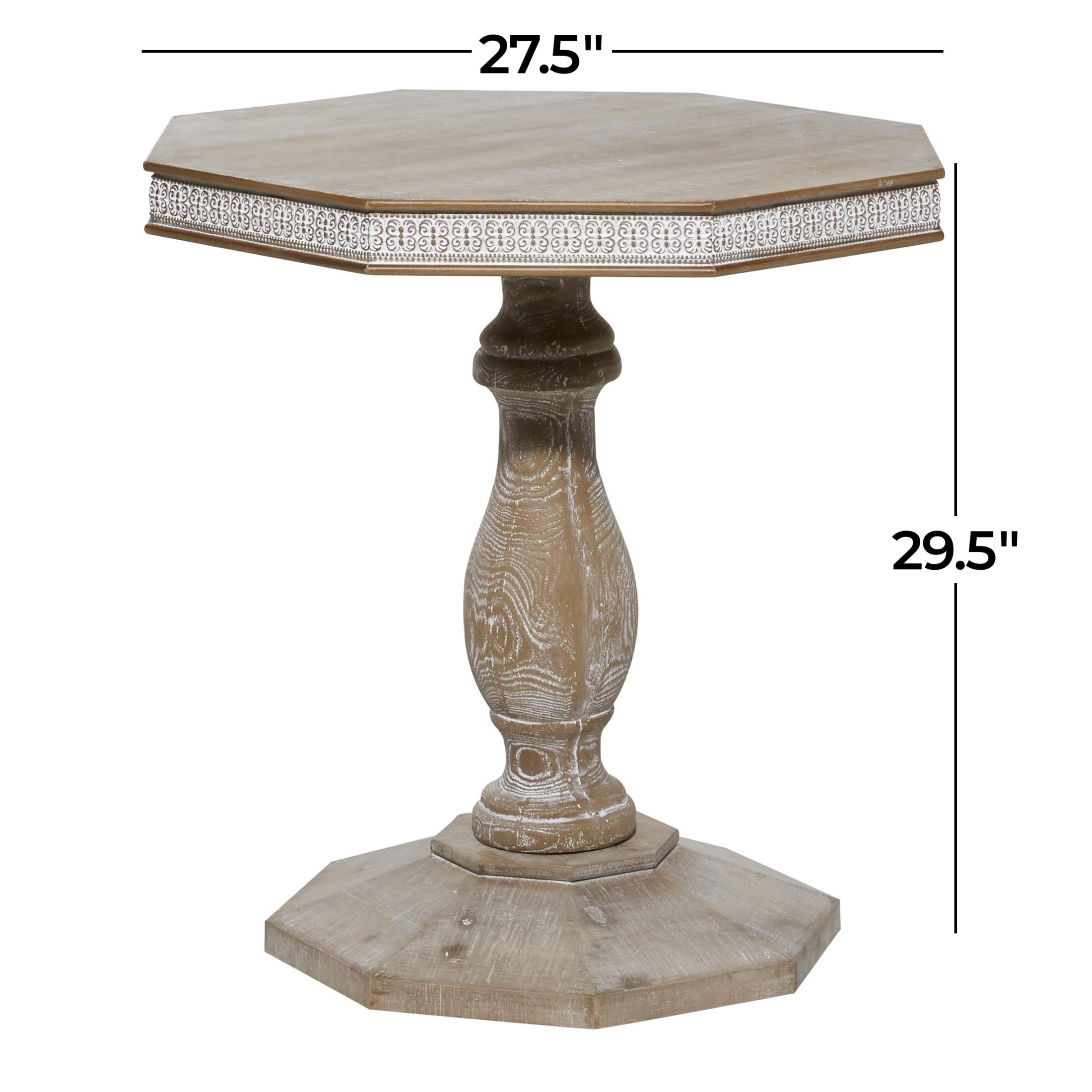 DecMode 28" x 30" Brown Wood Handmade Intricately Carved Scroll Accent Table, 1-Piece