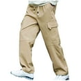 thumbnail image 2 of Qulqfy Mens Big and Tall Pants Yellow Cargo Baggy Stretch Pants Wide Leg Elastic Waist Hiking Pants 4 Pockets Pants for Men L, 2 of 9