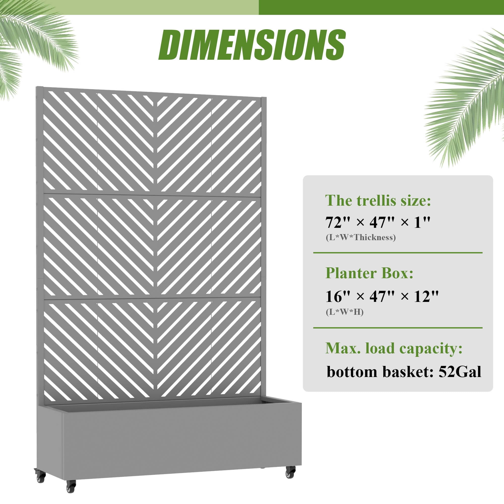 MAYEERTY 72X47" Metal Outdoor Gray Privacy Screen with Planter Box for Backyard & Garden, 3 Piece Set