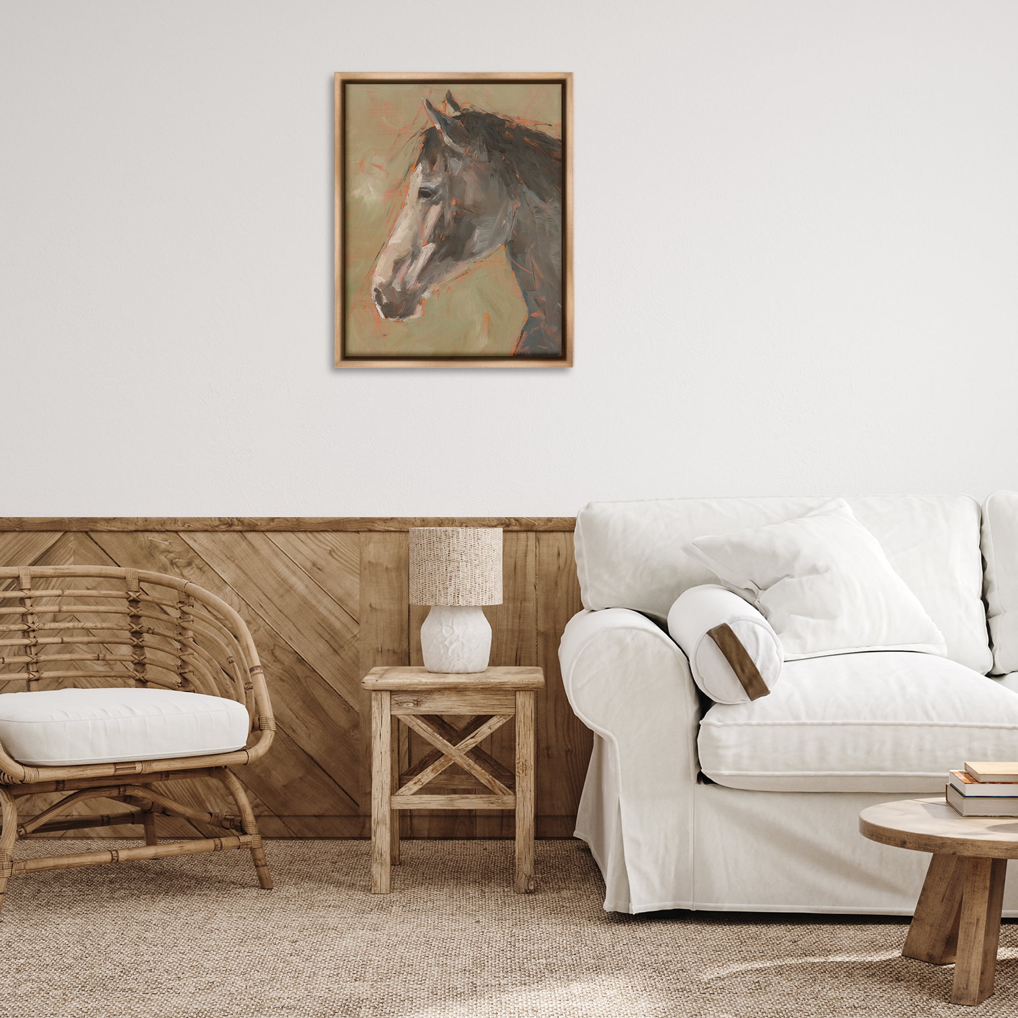 Stupell Industries Neutral Brown Horse Animals Painting Brown Floater Framed Canvas Art Print Wall Art, 25 x 31