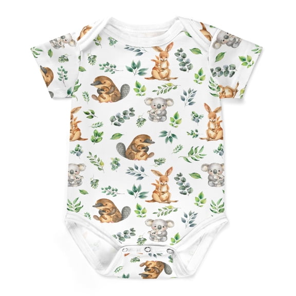 Baby Australian Animals Bodysuits Koala Kangaroo Tropical Leaves Short Sleeve One-pieces Romper for Boy Girl Cotton Bodysuit