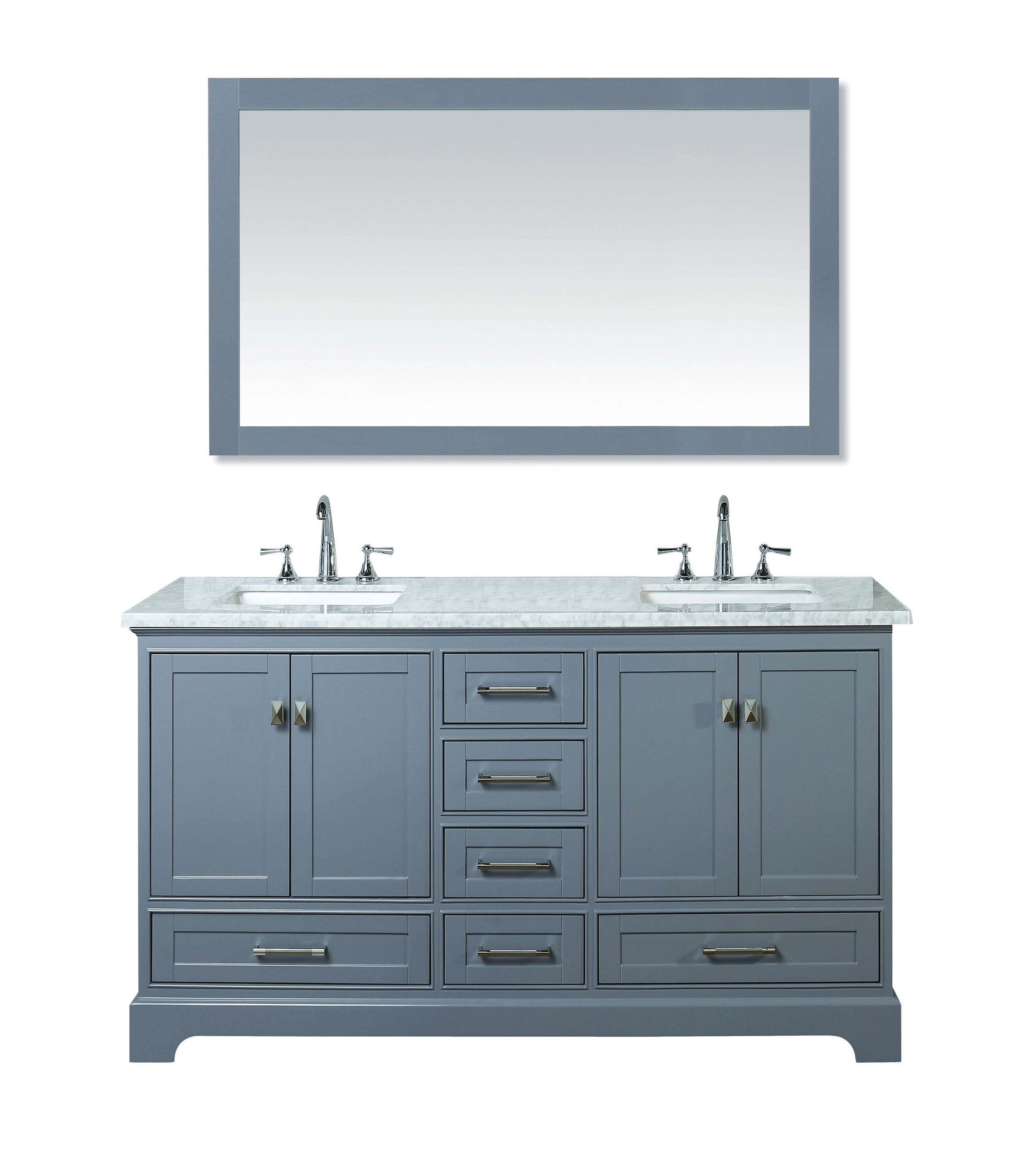 Stufurhome Newport Grey 60 inch Double Sink Bathroom Vanity with 