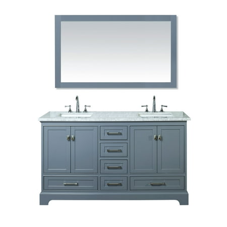 Stufurhome Newport Grey 60 inch Double Sink Bathroom Vanity with