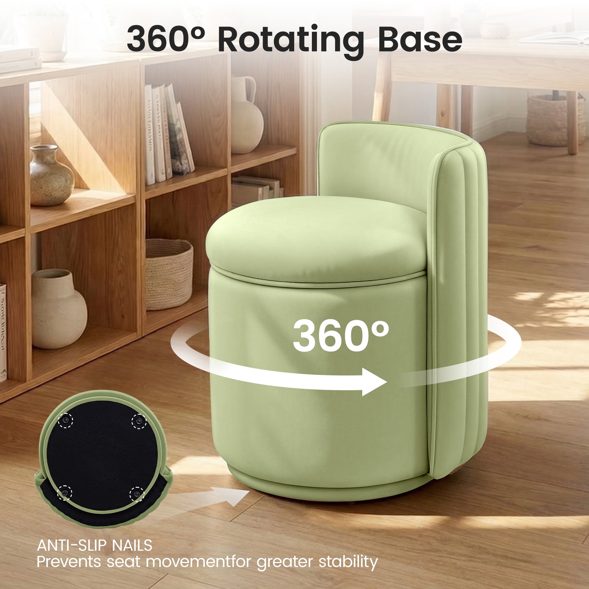 COOLHUT Vanity Chair, Upholstered Vanity Stool with Storage, Velvet Swivel Accent Chair, No Assembly Small Accent Stool, Makeup Chair for Bedroom, Living Room and Dressing Area, Green
