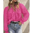 thumbnail image 4 of PRETTYGARDEN Women's Dressy Casual Blouse Tops Fall Puff Long Sleeve Button V Neck Hollow Out Lace Embroidered Shirts, 4 of 6