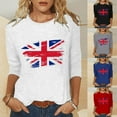 thumbnail image 5 of WREESH Womens Great Britain Uk Flag T-Shirts Casual 3/4 Sleeve T-Shirts Round Neck Tunic Tops Basic Graphic Tees Loose Pullover Blouses Red, 5 of 5