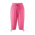 thumbnail image 6 of VBVC Women's Plus Drawstring Loose Capri Joggers , Casual Summer Stretchy Pants For Women , Ladies' Comfy Adjustable Hem Crop Trousers with Pockets, Pink , XL-5XL, 6 of 8
