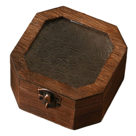 Elodie Wooden Storage Box Decorative Ornament Stashbox for Entryway Living Room Toy Octagon Dark Brown