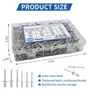 Pop Rivets Assortment Kit 14 SAE Sizes Aluminum Rivets (3/32 1/8 5/32 3/16 1/4) Assorted Blind Rivets with Reinfored Divider & Labeled Case 500 pcs